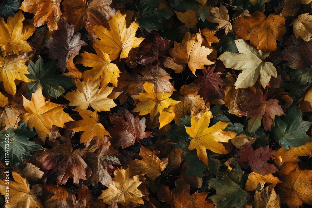 A vibrant collection of autumn leaves in various colors covering the ground. A vibrant collection of autumn leaves in various colors covering the ground.