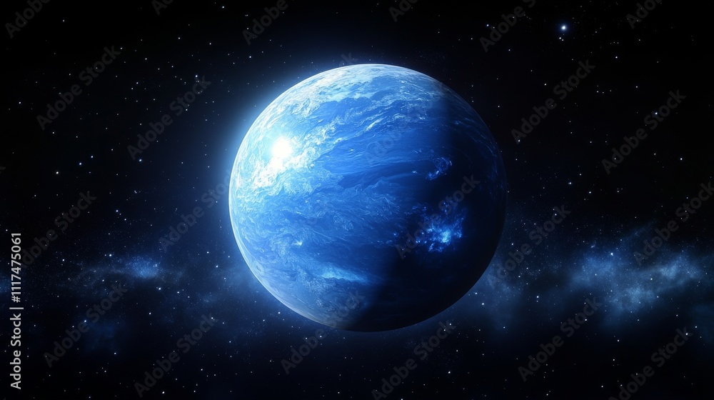 Obraz premium Vivid view of Neptune showcasing its striking deep blue hue in outer space
