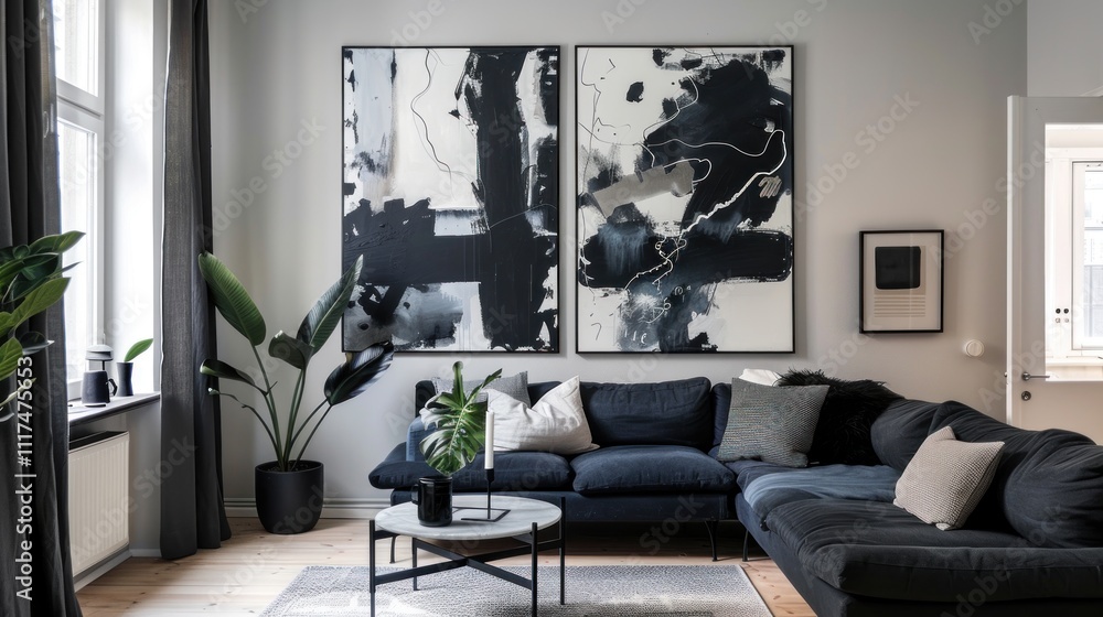 Minimalist Living Room with Abstract Art Minimalist Living Room with Abstract Art