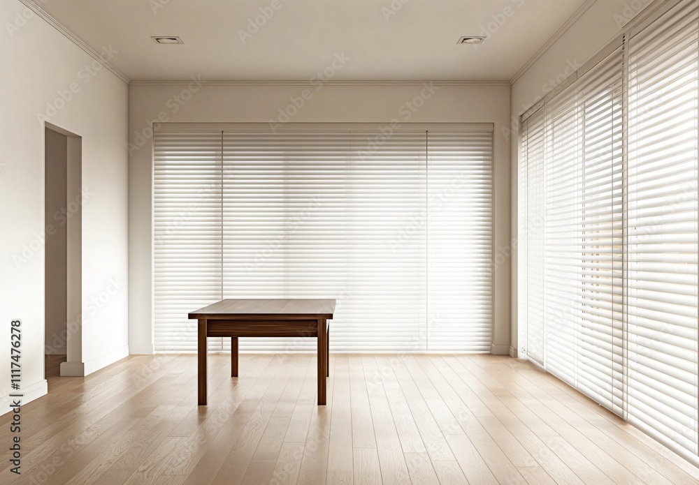 Fototapeta premium Simple and functional meeting room design, featuring minimalist furniture and neutral tones, creating a professional and efficient environment for business discussions and collaboration.