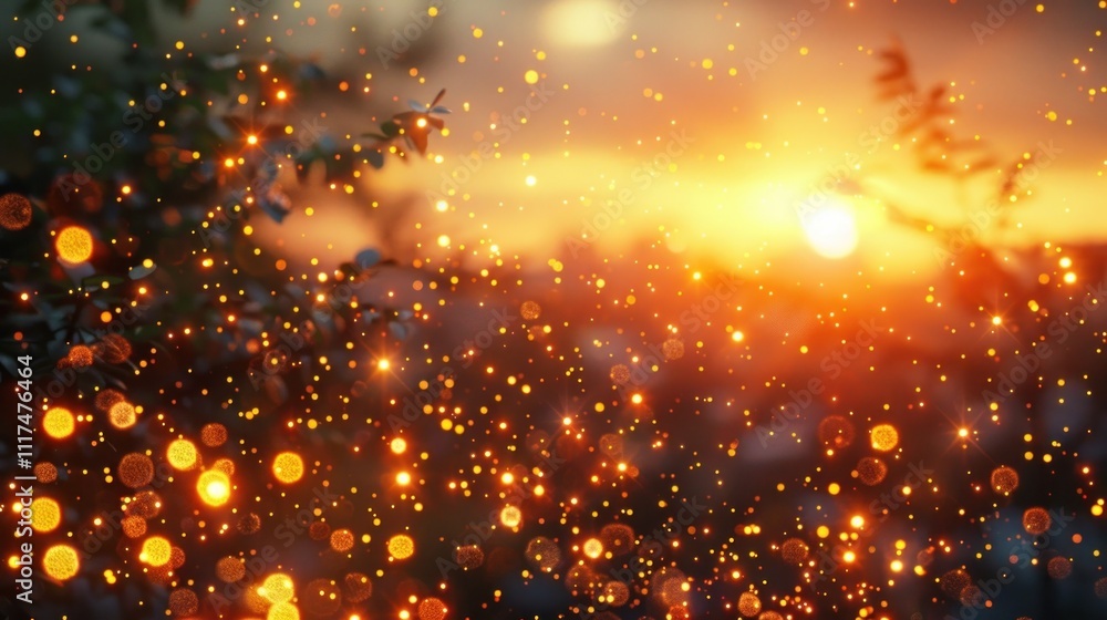 Obraz premium Mesmerizing Cosmic Glow Vibrant Celestial Explosion of Light and Energy in the Night Sky Glittering Fireworks like Display of Radiant Sparkles and Shimmering Beams Against a Dramatic Dark Background