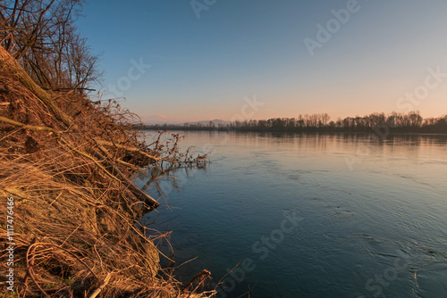 Obraz na płótnie Po river Po Valley fields field landscape panorama w salonie