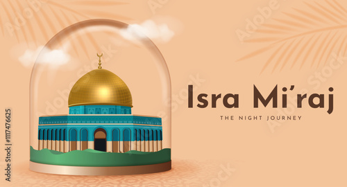 Al-Isra wal Mi'raj Translate: The night journey Prophet Muhammad Vector Illustration For Poster Template and Flyer, Simple Background of Isra Mi'raj Ceremony