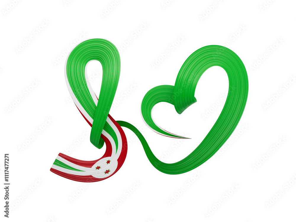 3d Flag Of Burundi Heart Shaped Shiny Wavy Awareness Ribbon flag On White Background 3d illustration
3d Flag Of Burundi Heart Shaped Shiny Wavy Awareness Ribbon flag On White Background 3d illustration