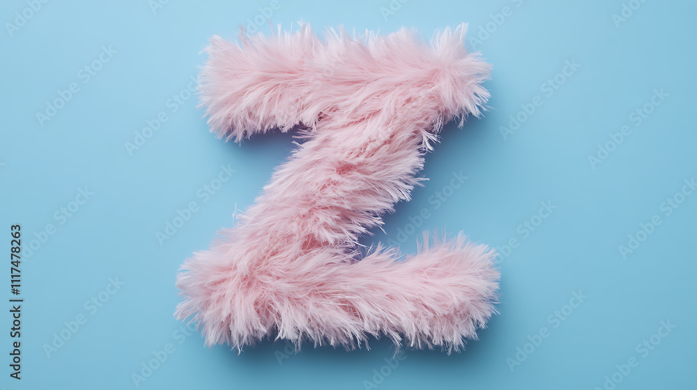 A fluffy pink letter 'Z' prominently displayed against a soft blue background, exuding a playful and cheerful vibe. A fluffy pink letter 'Z' prominently displayed against a soft blue background, exuding a playful and cheerful vibe.