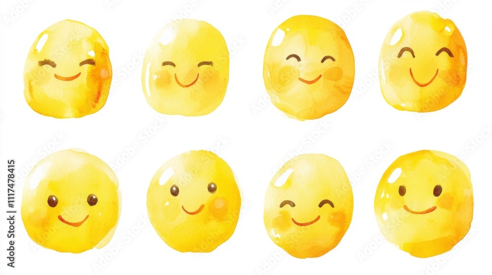 Watercolor Happy Faces - A Collection of Joyful Expressions Watercolor Happy Faces - A Collection of Joyful Expressions