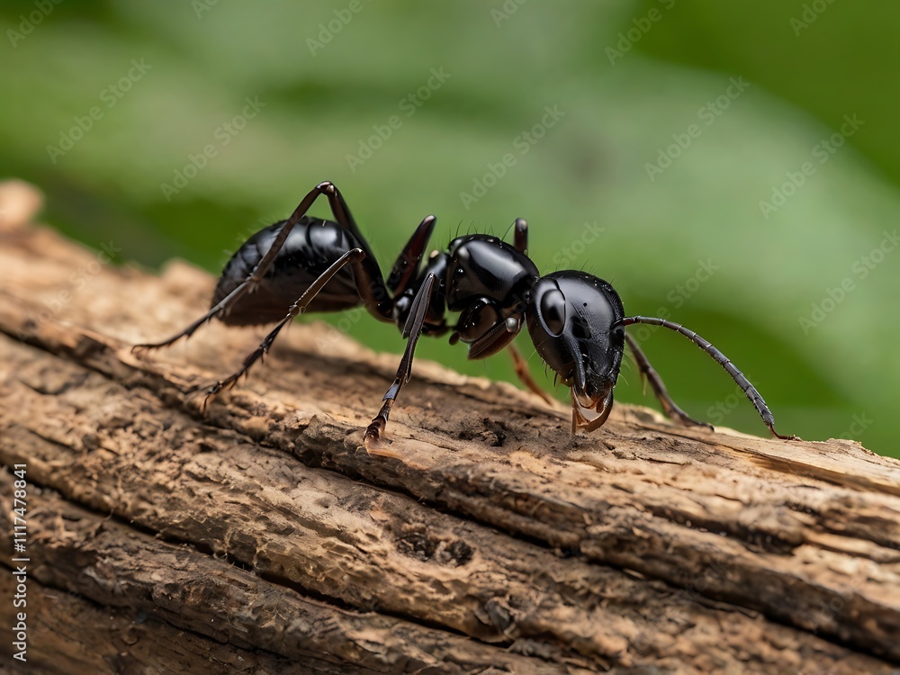 Black Ant Walking On A Decaying Wooden Log Black Ant Walking On A Decaying Wooden Log