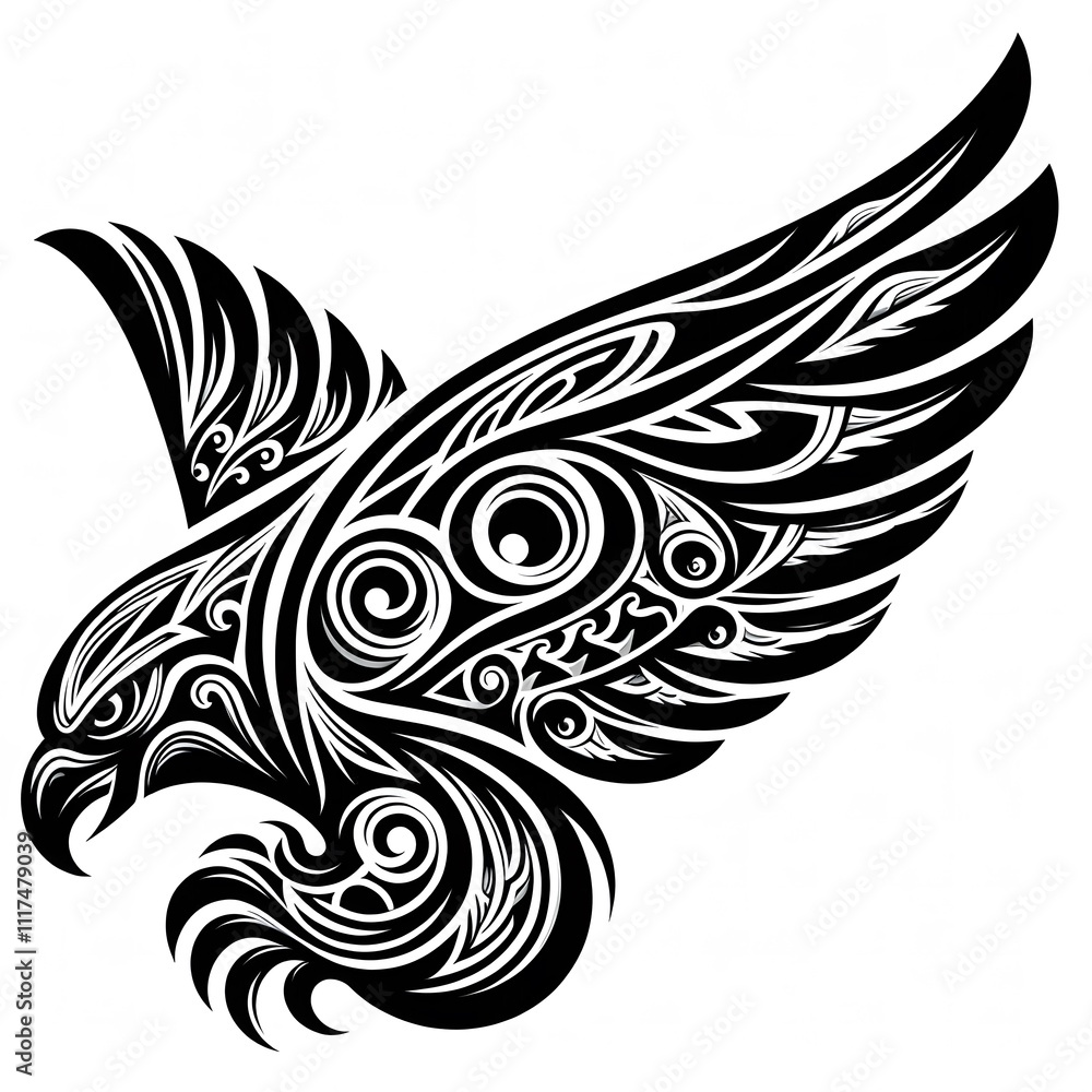 AI Generate of Eagle or Hawk Shape in Maori Art style isolated in white AI Generate of Eagle or Hawk Shape in Maori Art style isolated in white
