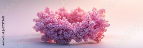 A dense arrangement of pink lilacs rendered in 3D, forming an abstract circular shape on a soft backdrop photo