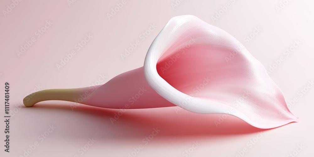 A single pink calla lily icon in a 3D render, with smooth curves and minimal details, placed on a pale gradient A single pink calla lily icon in a 3D render, with smooth curves and minimal details, placed on a pale gradient