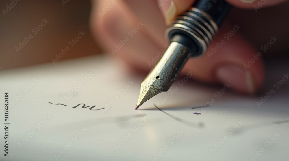 Fototapeta premium Luxury Fountain Pen Writing on Premium Paper