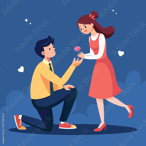 man proposing woman valentine engagement lovers couple vector illustration graphic design art