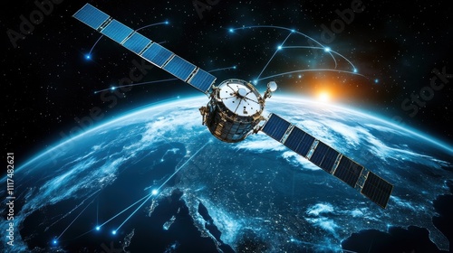 Satellite Communication Network Orbiting Earth photo