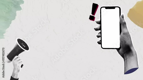 blank phone Trendy pop art collage search concept.	
