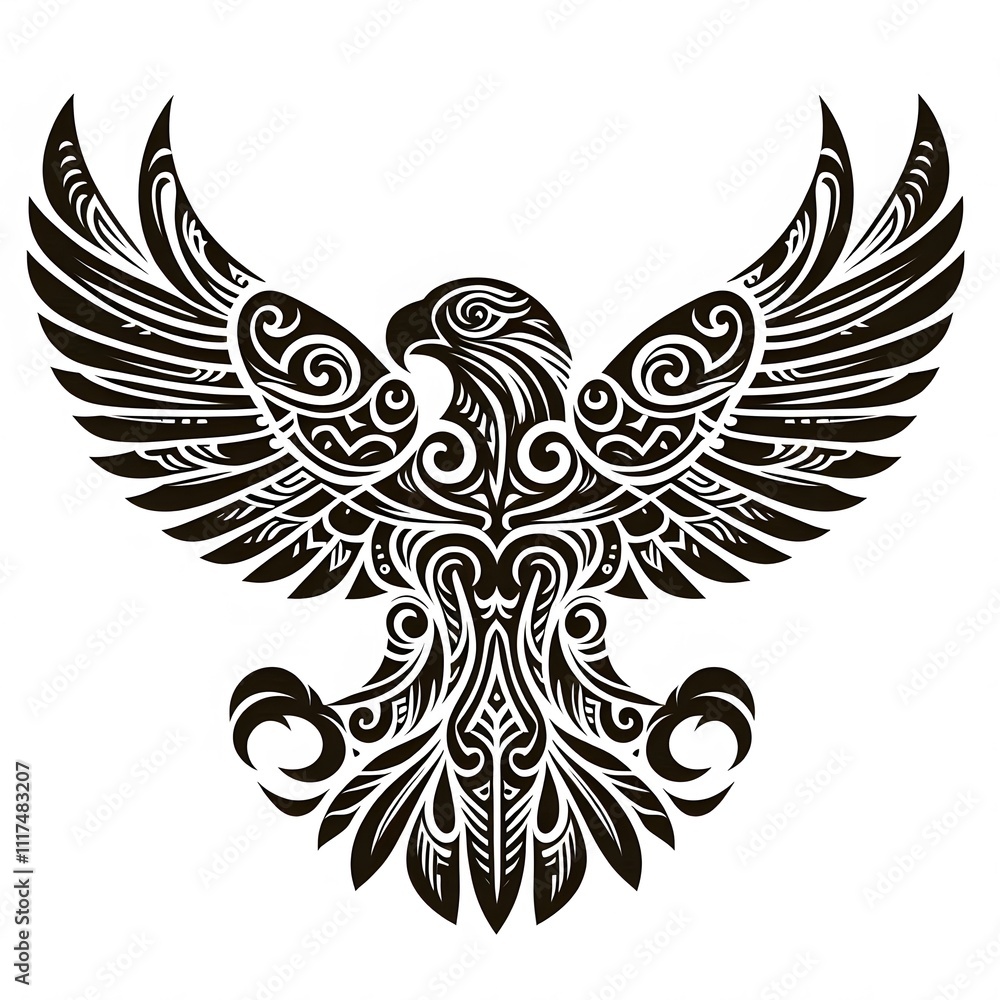AI Generate of Eagle or Hawk Shape in Maori Art style isolated in white AI Generate of Eagle or Hawk Shape in Maori Art style isolated in white