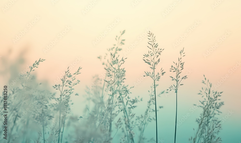 Soft grass silhouetted against a pastel sky at dawn or dusk. Soft grass silhouetted against a pastel sky at dawn or dusk.