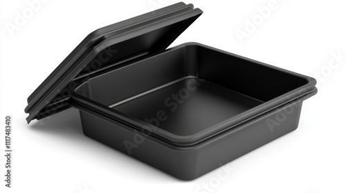 Modern Black Plastic Food Container with Lid - Perfect for Lunch or Meal Prep photo