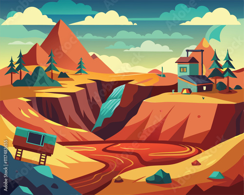 mining work industry landscape vector illustration graphic design artwork