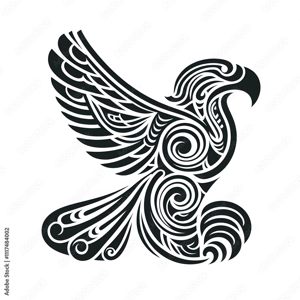 AI Generate of Eagle or Hawk Shape in Maori Art style isolated in white AI Generate of Eagle or Hawk Shape in Maori Art style isolated in white