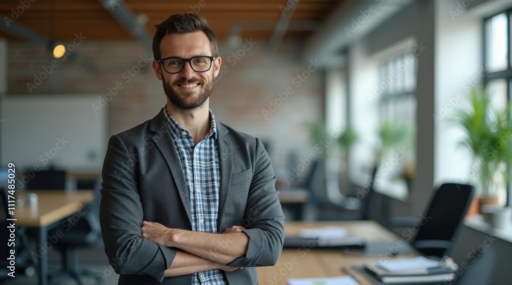 Fototapeta premium Confident Entrepreneur in Tech Startup Office