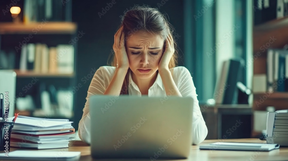 Stressed Woman Working at Desk Stressed Woman Working at Desk