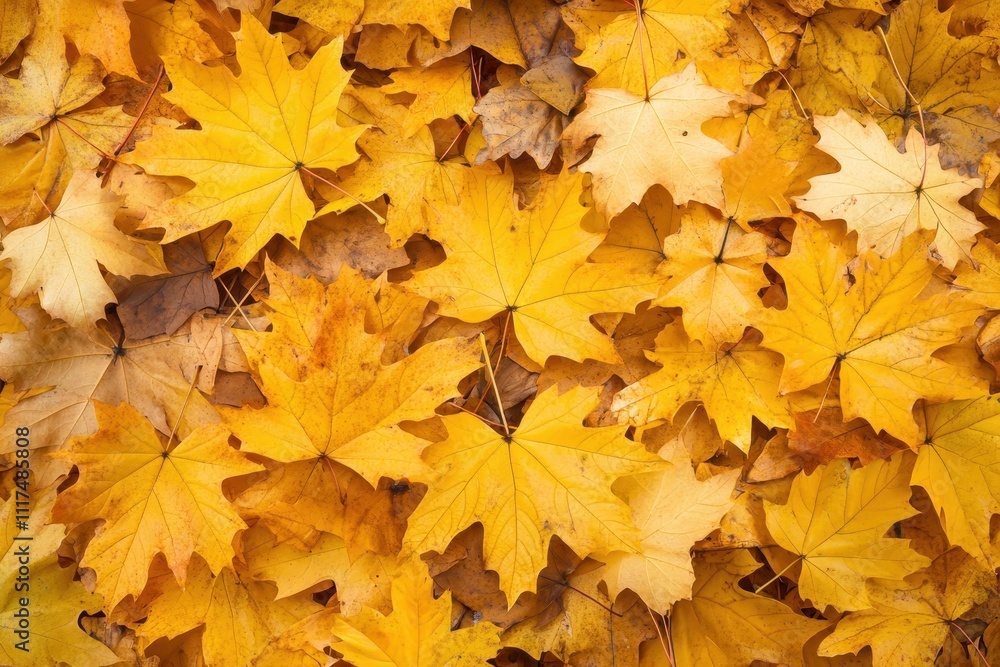 A ground covered with vibrant yellow autumn leaves. A ground covered with vibrant yellow autumn leaves.