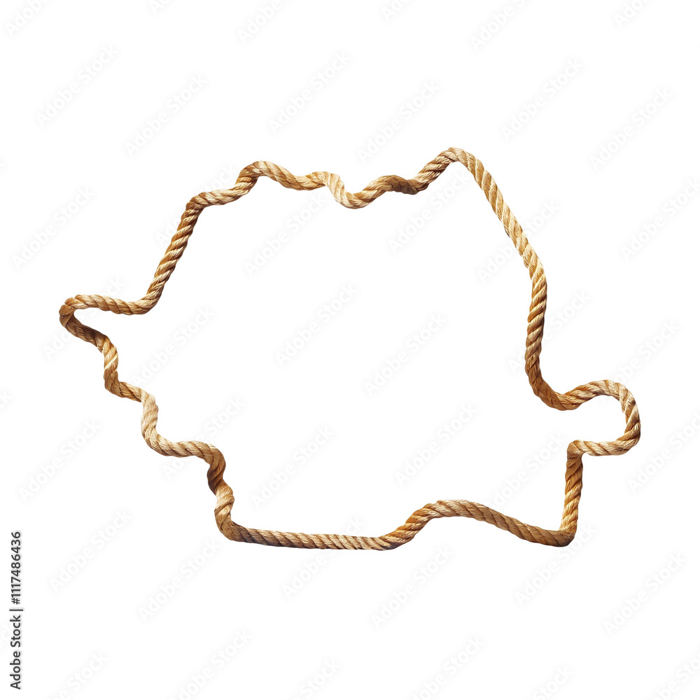 Fototapeta premium Romania Map border from rope, sturdy nautical concept element. transparent background