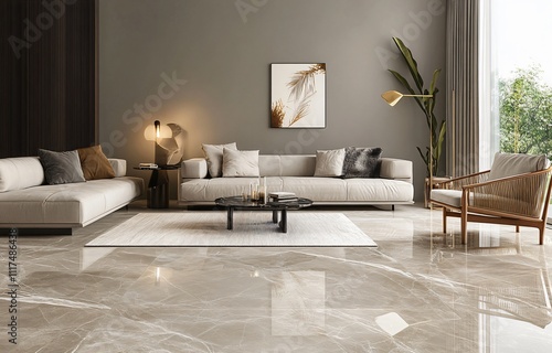 Modern interior design featuring warm color tones, creating a cozy and inviting atmosphere, perfect for residential or commercial spaces, combining comfort and contemporary style.