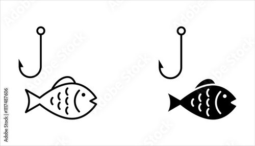 fishing icon set. fishing icon outline style design on white background