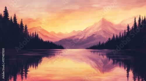 Serene Sunset Mountain Lake Reflection