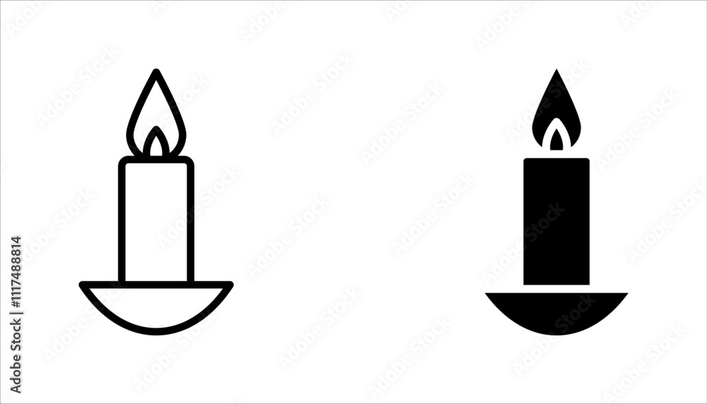 Candle icon set. Candles flaming flat icons on white background