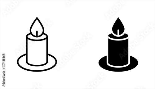 Candle icon set. Candles flaming flat icons on white background