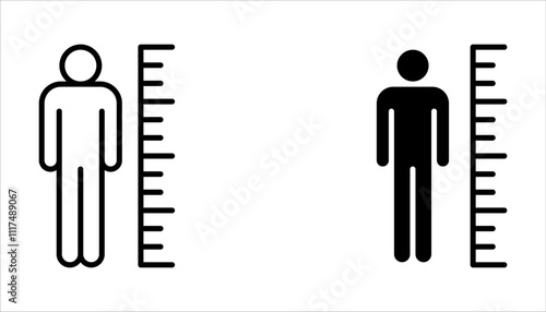 human measures height icon set, scale with man on white background