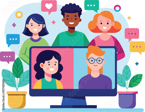 office team online meeting remote work vector illustration graphic design artwork