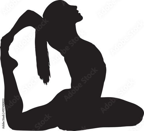 Vector Silhouette Collection: Clean and Bold Designs Collage with sporty woman practicing yoga on white background