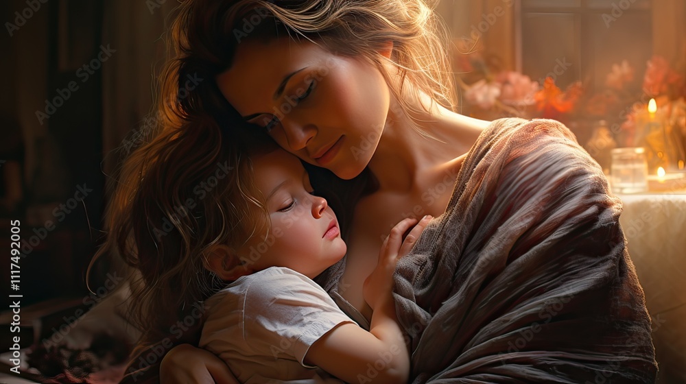 A mother holding a new child in her home A mother holding a new child in her home