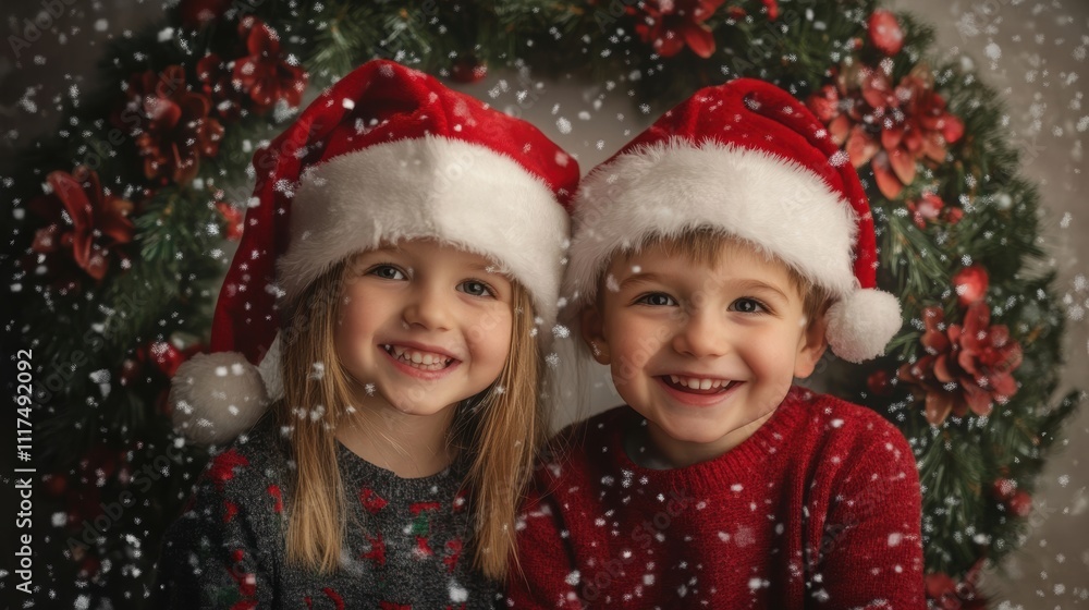 Christmas Twins in Santa Hats Christmas Twins in Santa Hats