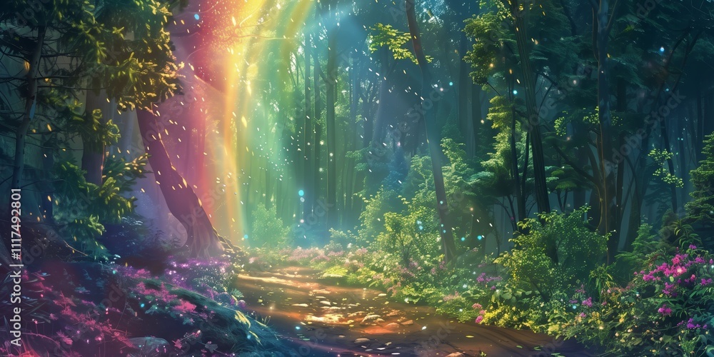 Fototapeta premium Enchanted Rainbow Forest Path 