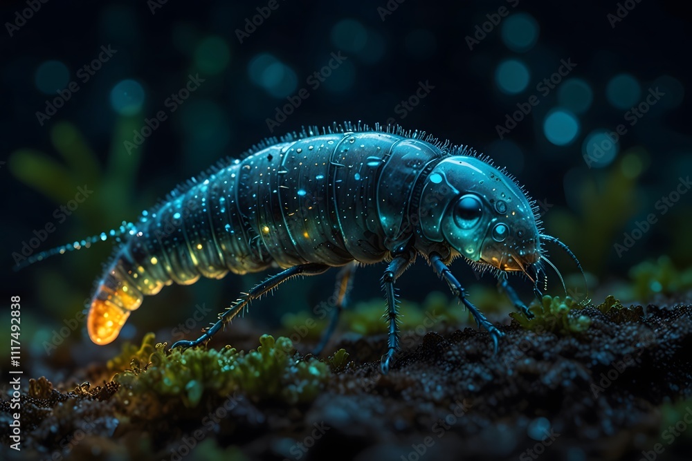 A macro shot of a glowworm highlighting its bioluminescent features A macro shot of a glowworm highlighting its bioluminescent features