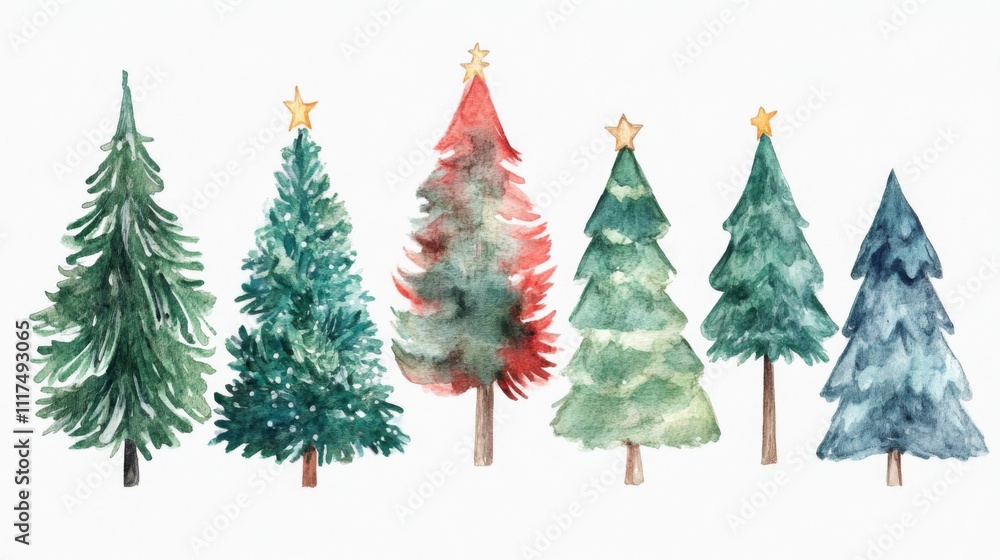 Obraz premium Watercolor Christmas Trees - Festive Illustration