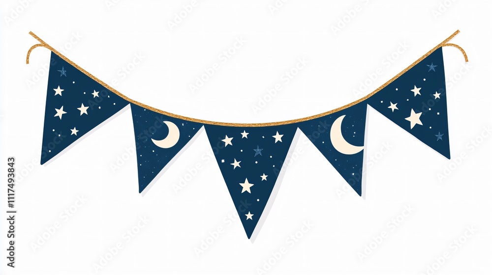 Obraz premium Starry Night Bunting Banner with Crescent Moon and Star Prints