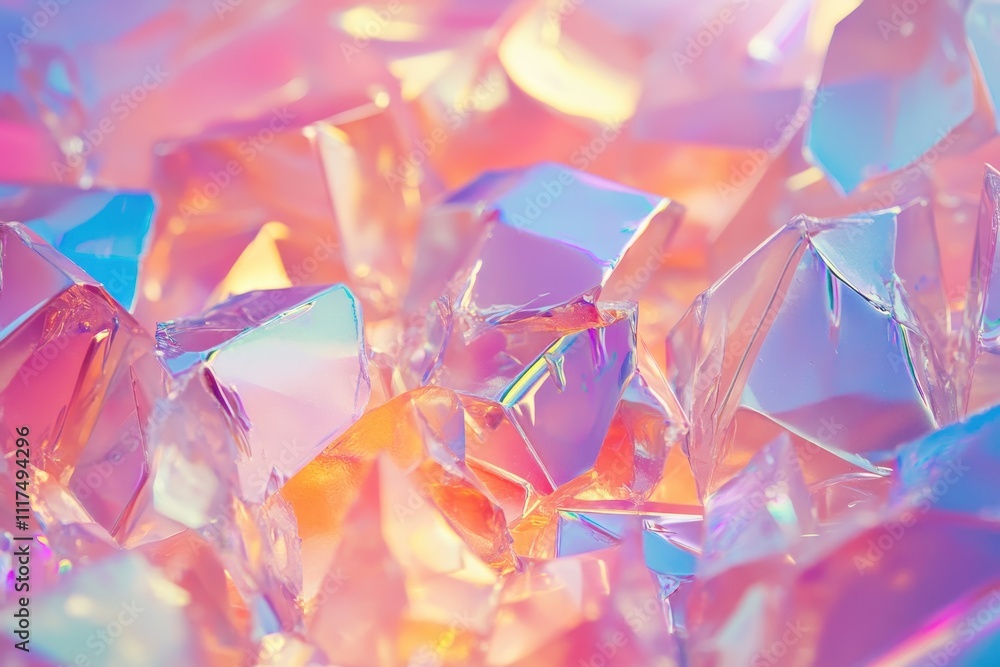 A close-up of colorful, translucent crystal-like pieces reflecting light. A close-up of colorful, translucent crystal-like pieces reflecting light.