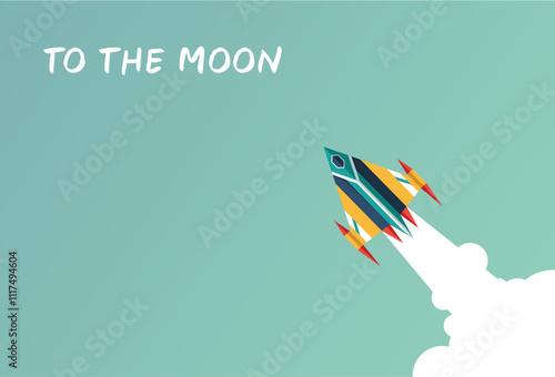 To the moon spaceship blue background
