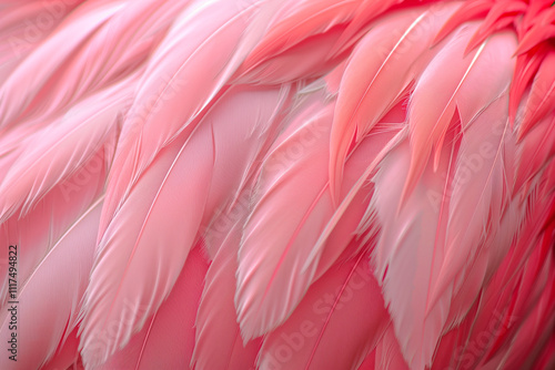 Flamingo pink feathers close-up background and texture photo