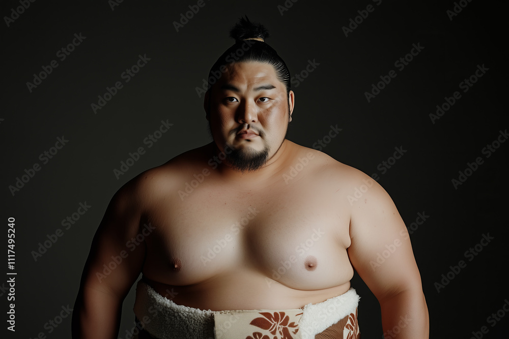 Fototapeta premium Prominent Japanese sumo wrestler showcasing strength and tradition in a powerful display of athleticism