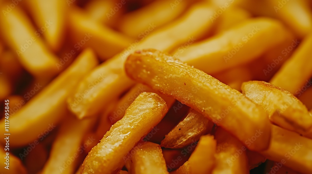 Crispy Golden French Fries: A close-up shot of perfectly golden, crispy french fries, showcasing their irresistible texture and delicious appeal. Crispy Golden French Fries: A close-up shot of perfectly golden, crispy french fries, showcasing their irresistible texture and delicious appeal.