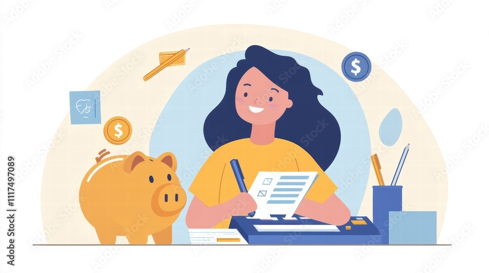 Woman Managing Finances, Budget Planning, Saving Money Woman Managing Finances, Budget Planning, Saving Money