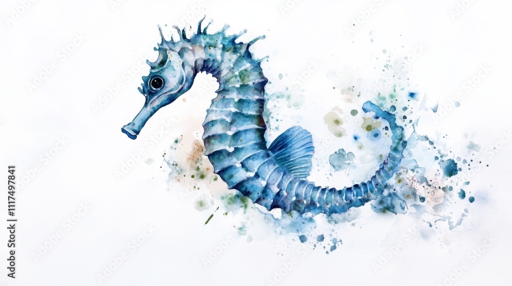 Fototapeta premium Delicate Watercolor Seahorse, A Stunning Underwater Scene