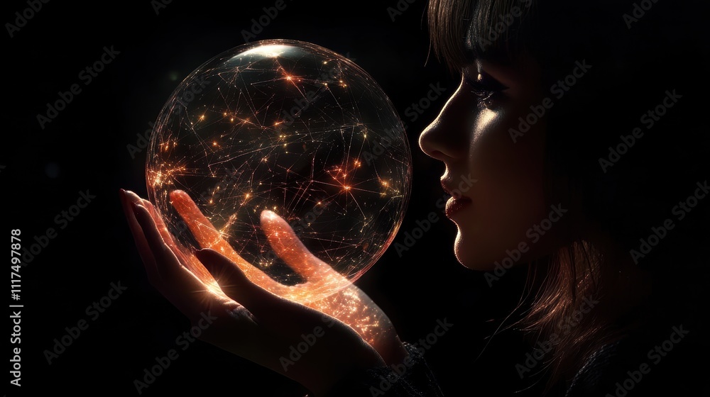 Naklejka premium Woman Holding Illuminated Orb