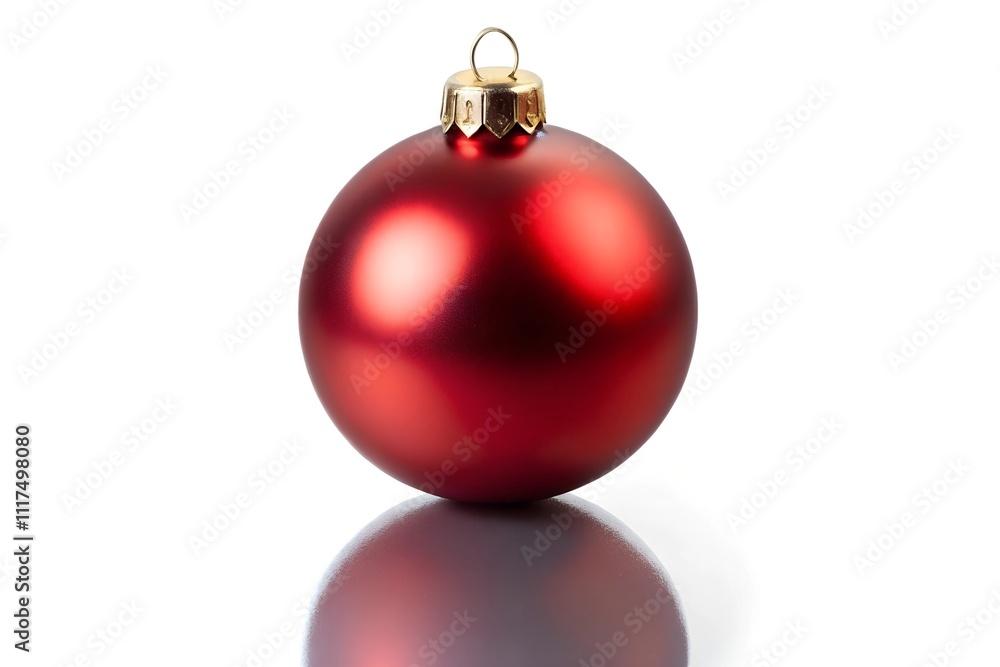 Sleek Red Christmas Ornament on White Background with Subtle Shadow and Reflection Sleek Red Christmas Ornament on White Background with Subtle Shadow and Reflection